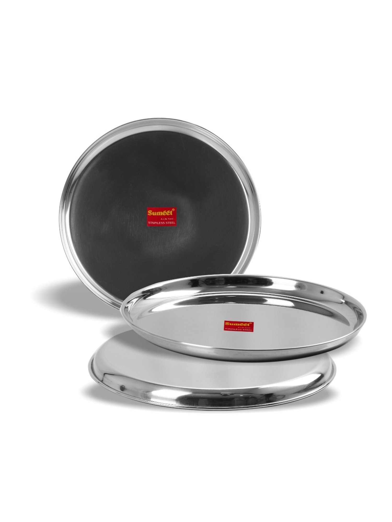 Sumeet Stainless Steel Heavy Gauge Dinner Plates with Mirror Finish 27.5cm Dia - Set of 3pc