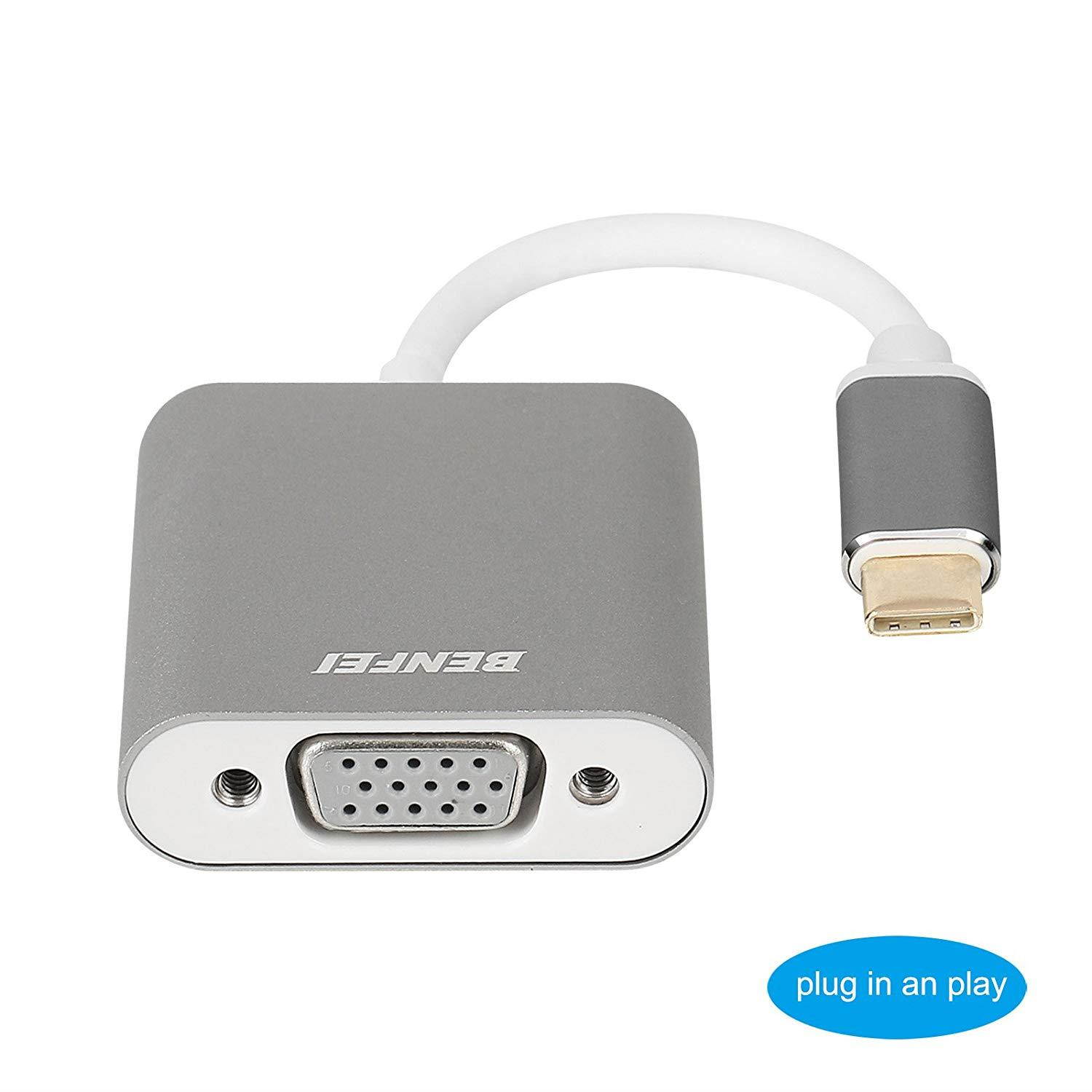 USB-C to VGA Adapter, Benfei Thunderbolt 3 (USB Type C) to VGA Adapter Male to Female Converter for Apple New MacBook [2017,2016]