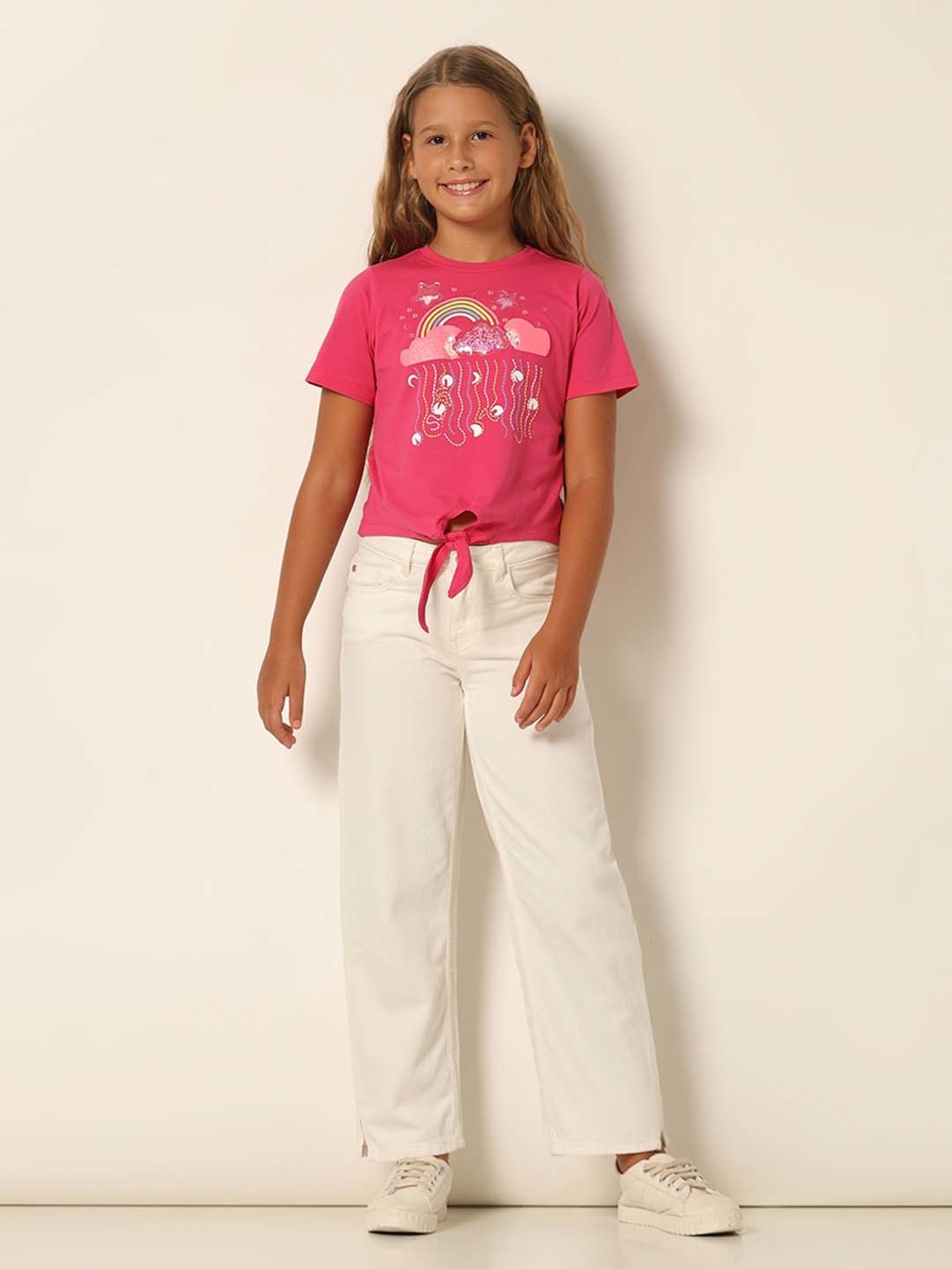 VERO MODA GIRL Raspberry Pink Cotton Applique T-Shirt