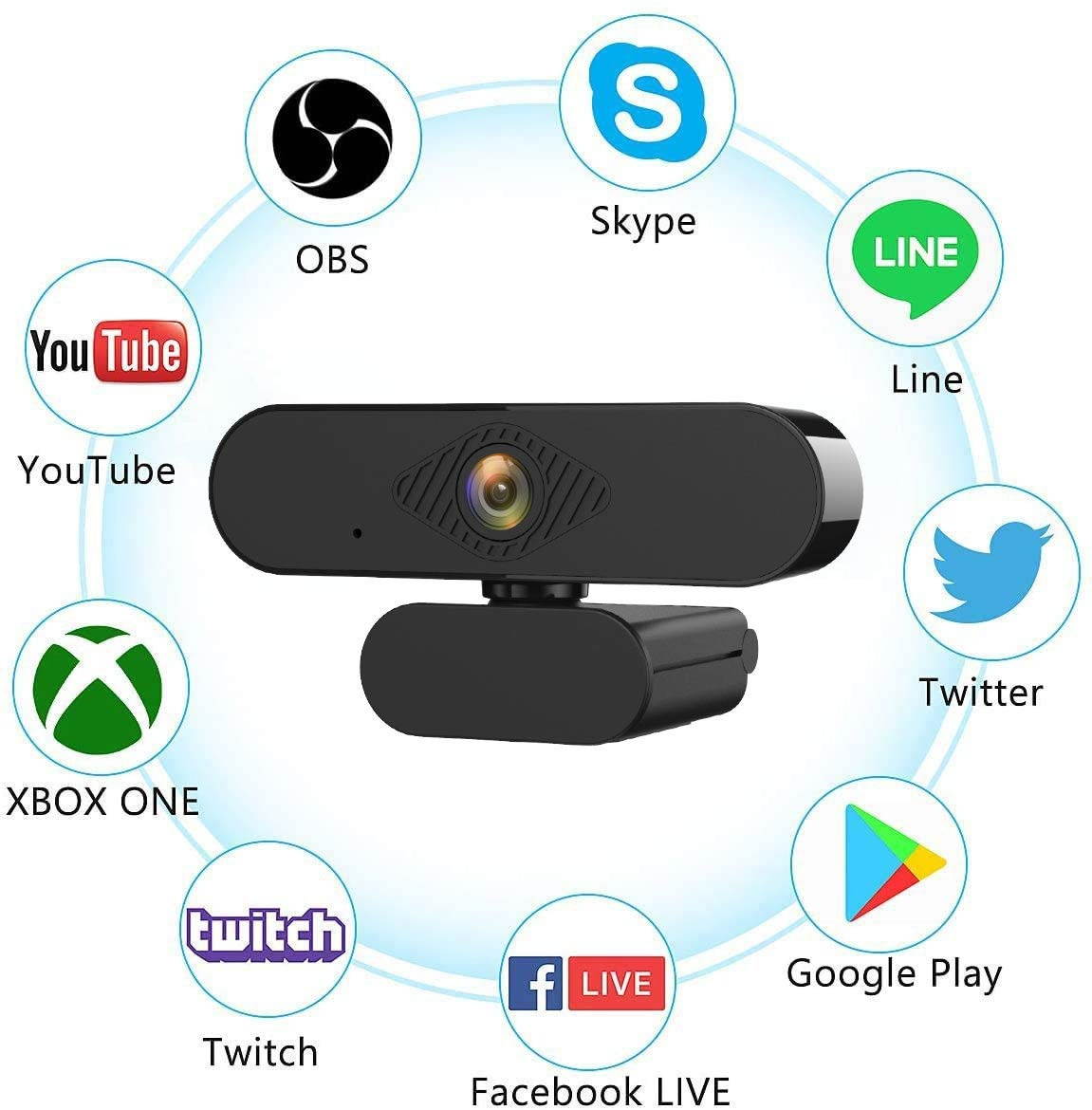 Webcam with Microphone, Automatic Focuse Full HD1080P Widescreen Webcam Lychee High Definition 1080P Camera for TV Desktop Laptop Video Calling & Recording Built-in Mic Computer Webcam Camera