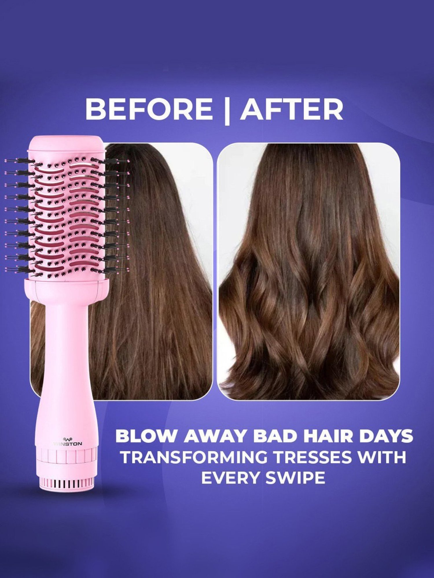 Winston Hair Blow Dryer Brush, Curler, Straightener & Hair Volumizer, 6 In 1 Hair Styler (Pink)