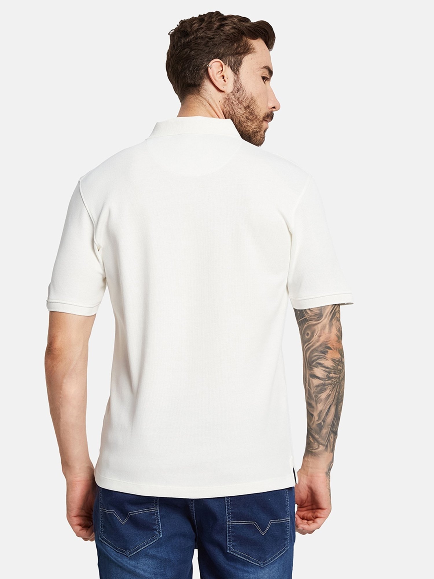 Octave Off White Cotton Regular Fit Polo T-Shirt