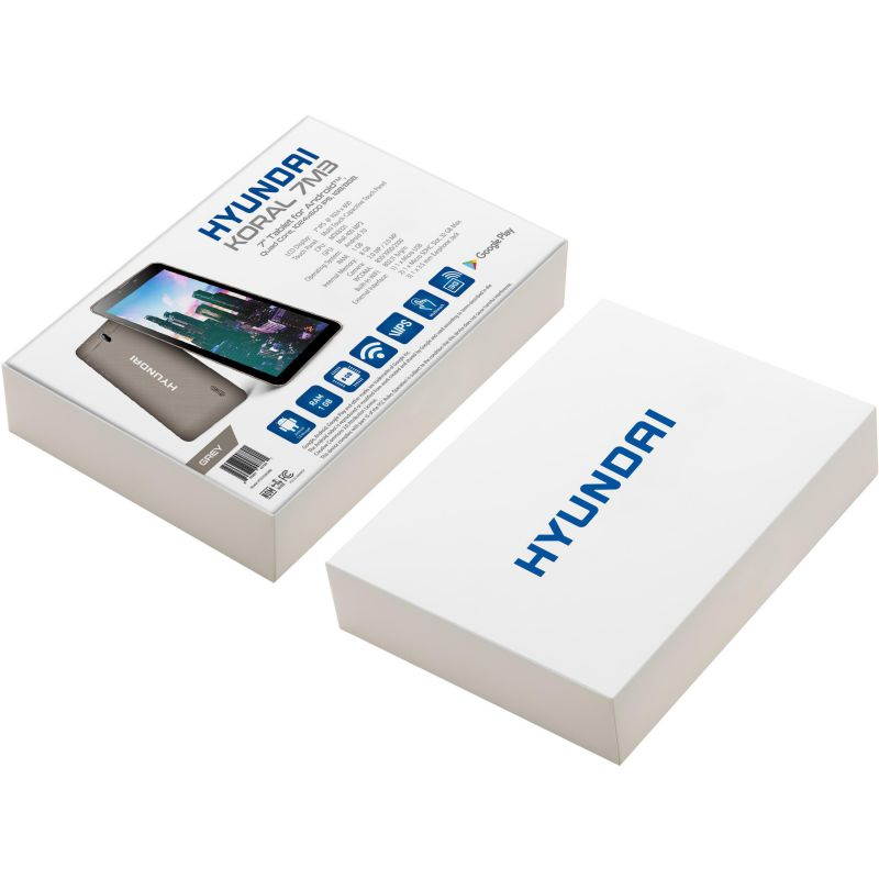 Hyundai Koral 7M3, 7" 1024*600 IPS, 3G, 1GB, 8GB, Camera 2/2MP Grey - LCD Display: 7" IPS display 1024*600, Touch Panel: Multi touch capacitive touch panel, CPU: Media Tech MTK8321, GPU: Mai