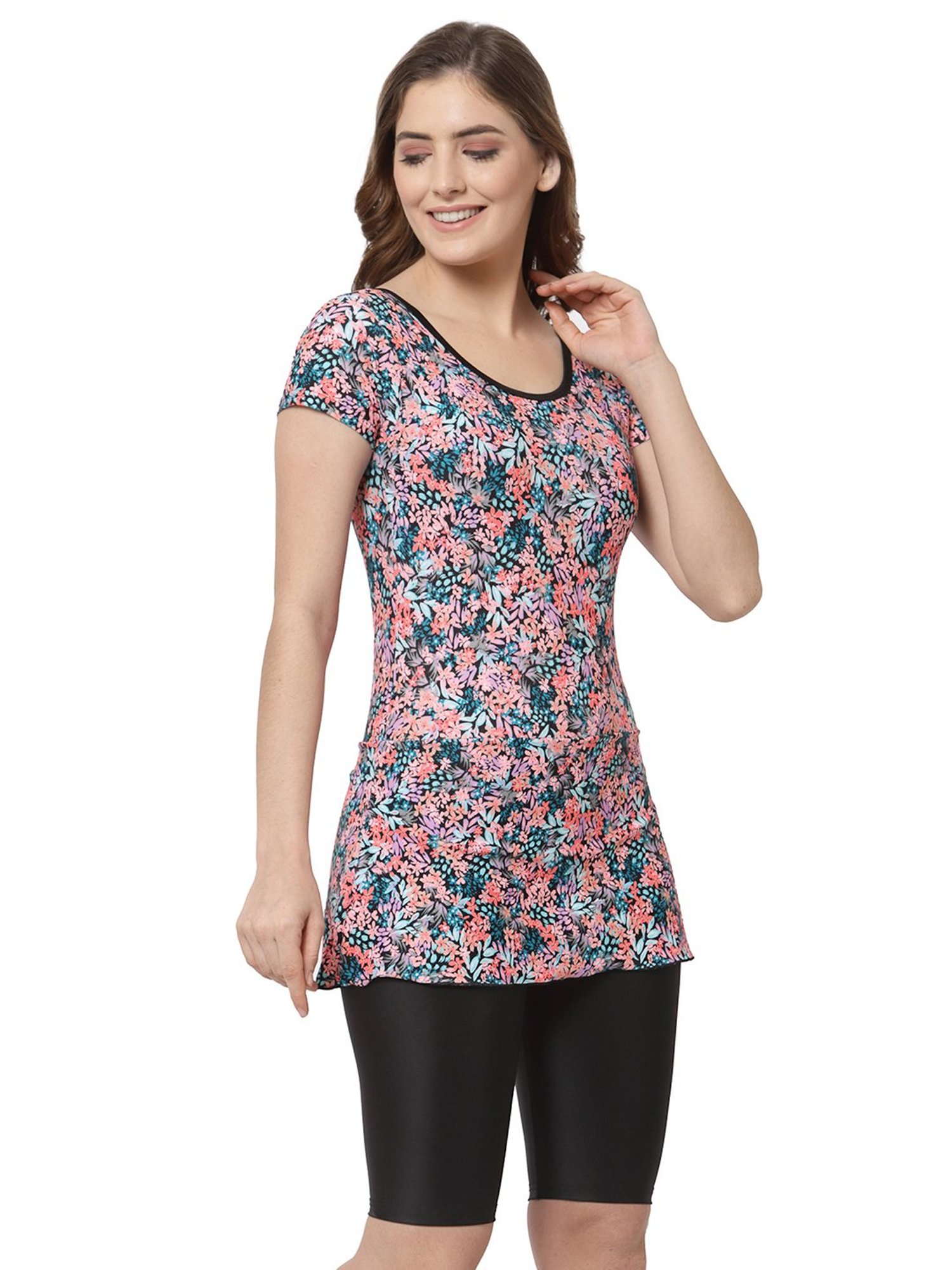 Cukoo Multicolor Printed Swim Top With Shorts