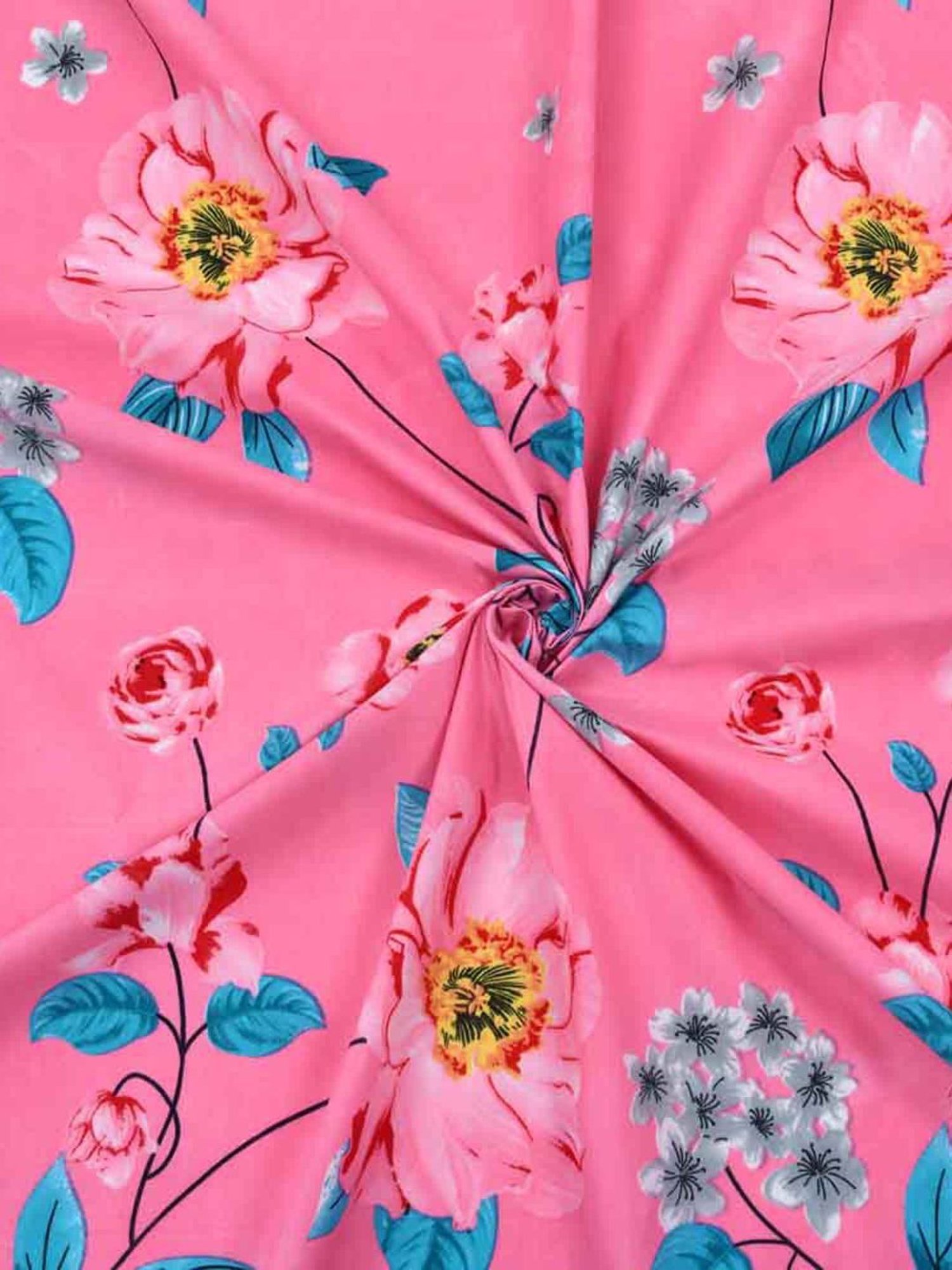 @home Utopia Bloom Floral Pink 110 GSM Cotton Blend Double Bed Sheet with 2 Pillow Covers