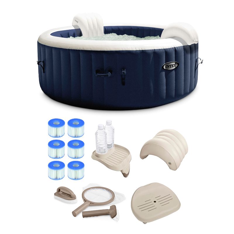 Intex PureSpa Plus 4 Person Portable Inflatable Hot Tub Bubble Jet Spa, Blue Intex PureSpa Type S1 Pool Filter Cartridges Intex PureSpa