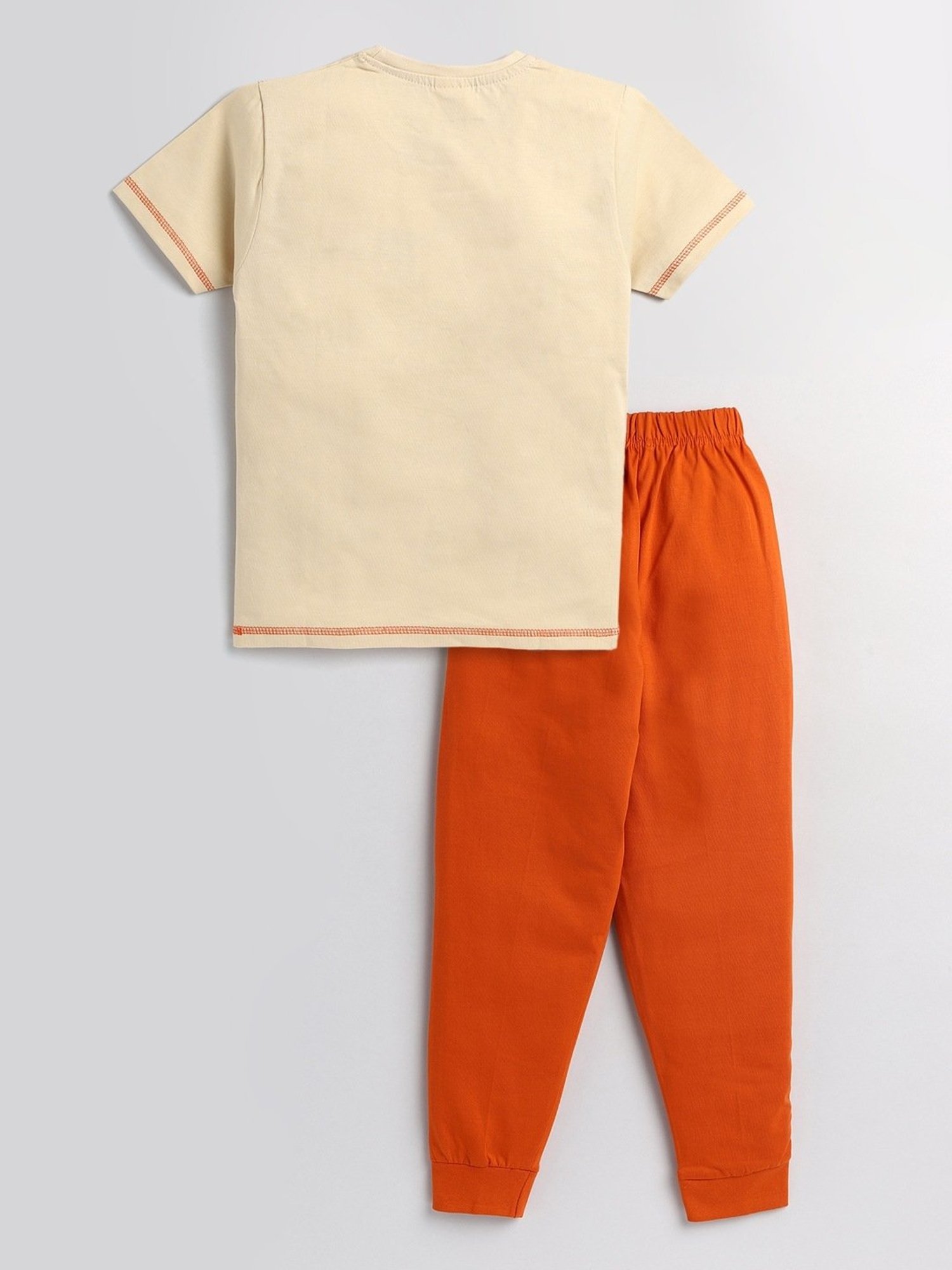 Todd N Teen Kids Printed Beige & Orange T-Shirt with Joggers