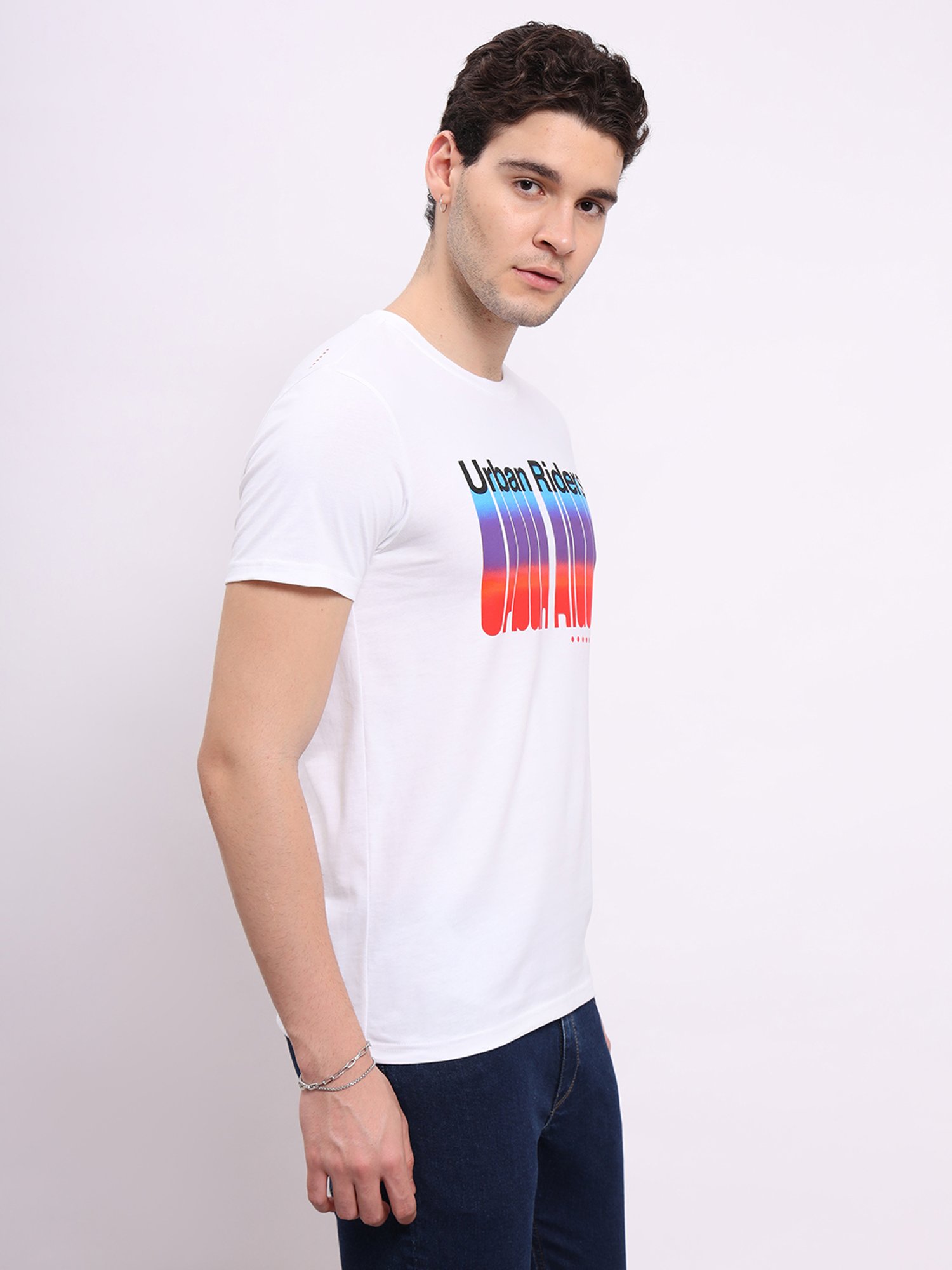 Lee White Slim Fit Graphic Print Cotton Crew T-Shirt