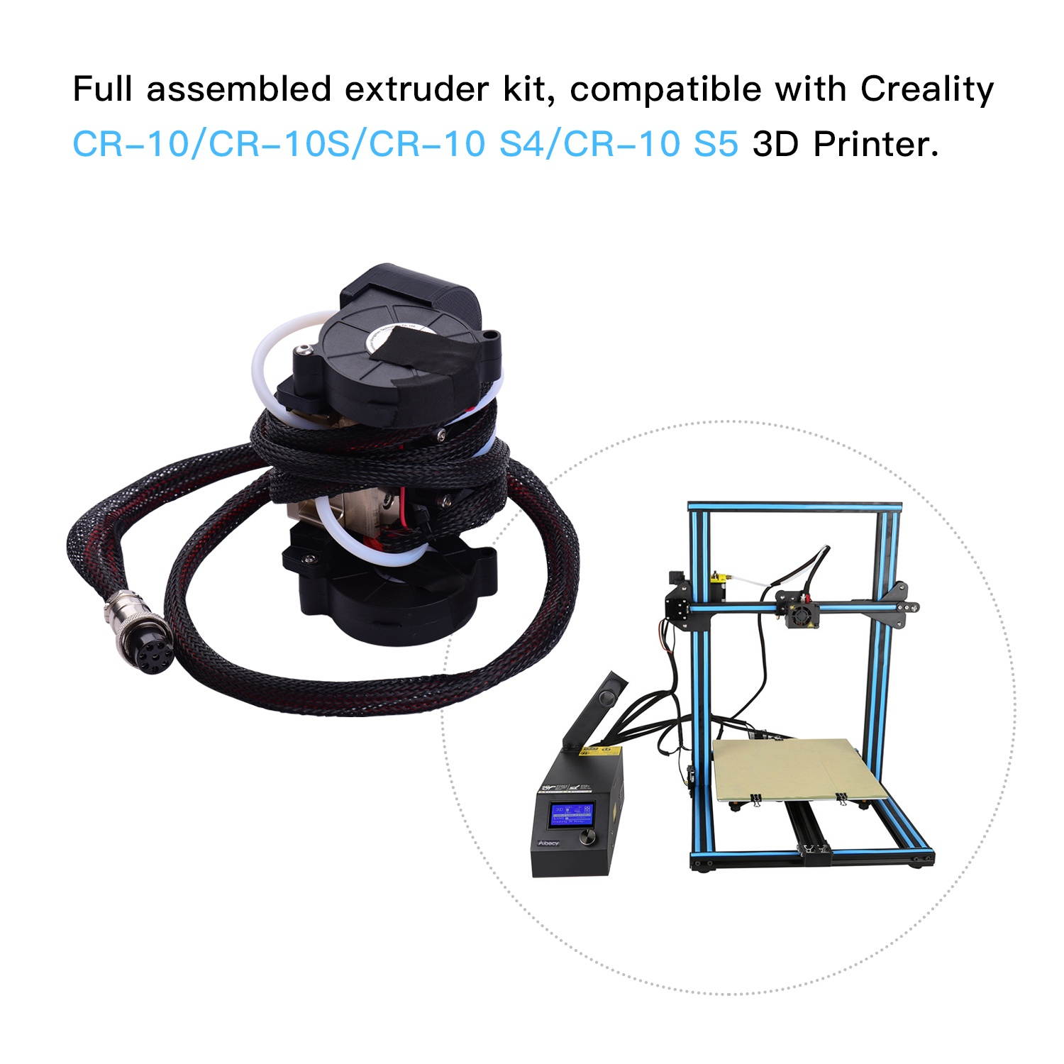Aibecy CR-10 Full Assembled Extruder Hotend Kit with Aluminum Heating Block 0.4mm Nozzle Cooling Fan Aviation Connector 12V Compatible with Creality CR-10/CR-10S/CR-10 S4/CR-10 S5 3D Printer