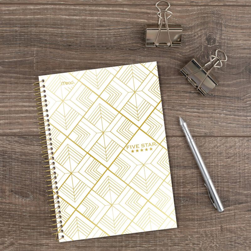 Five Star 100 sheet 2 Subject College Ruled Spiral Notebook Style Metallic Geo Small White Diamonds
