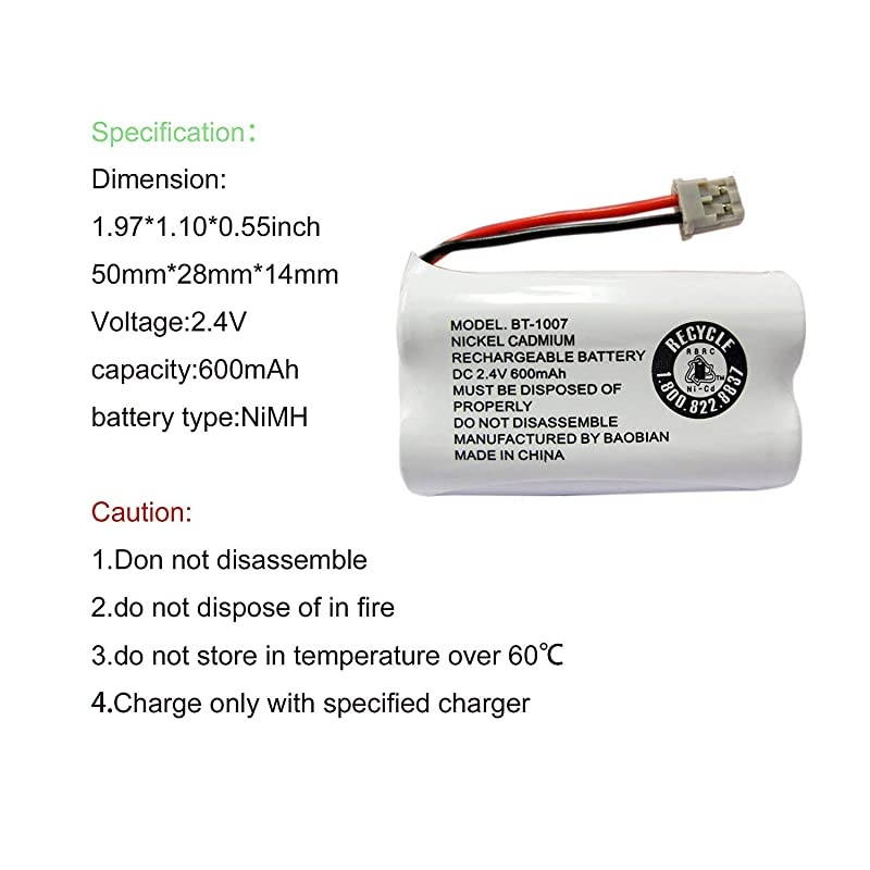 BT1007 BT-1007 BBTY0651101 Cordless Phone Battery Compatible with Uniden BT904 BT-904 BT1015 BT-1015 BBTY0460001 BBTY0510001 BBTY0624001 BBTY0700001 Panasonic HHR-P506 HHR-P506A(Pack of 4)