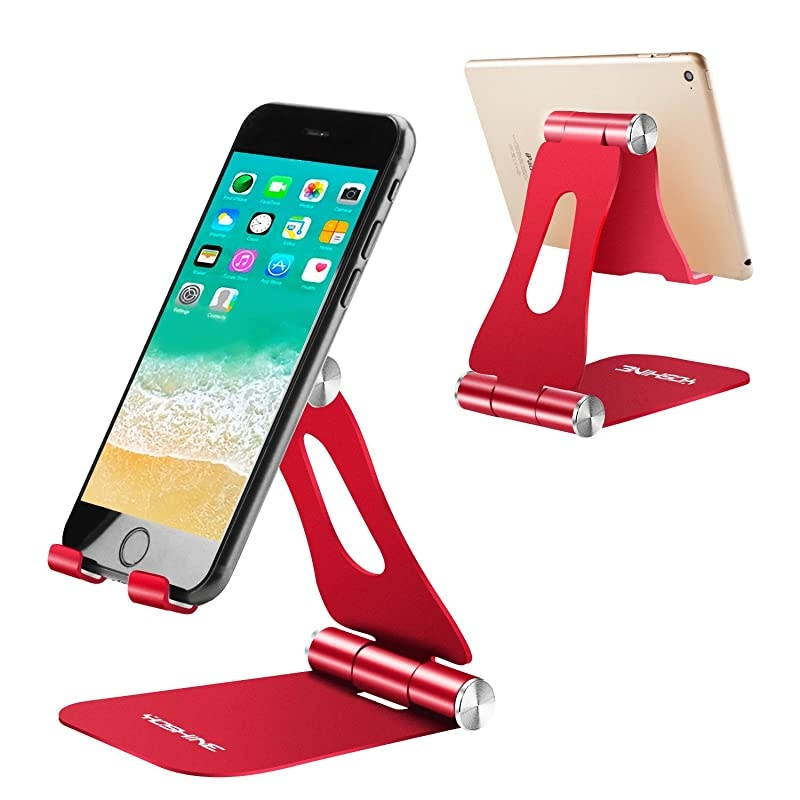 Adjustable Cell Phone Stand, Cell Phone Holder Compatible for iPhone&iPad Desktop Phone Tablet Stand with Anti-Slip Base & Convenient Charging Port Universal Stand for All Smartphones & Tablets