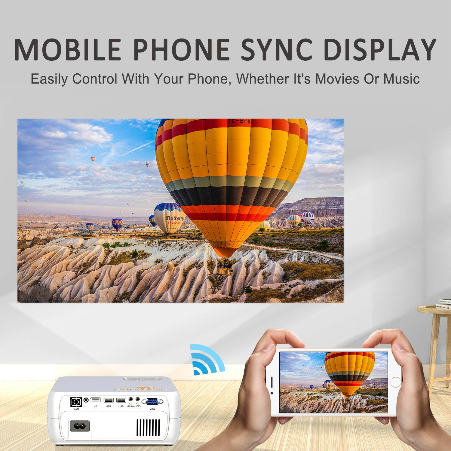 Projector  800*480 Zoom Function 100" Home Theater Projector, 100lumens,10000:1 Contrast Ratio Compatible w/ TV Stick, HDMI, Laptop, PPT Presentation