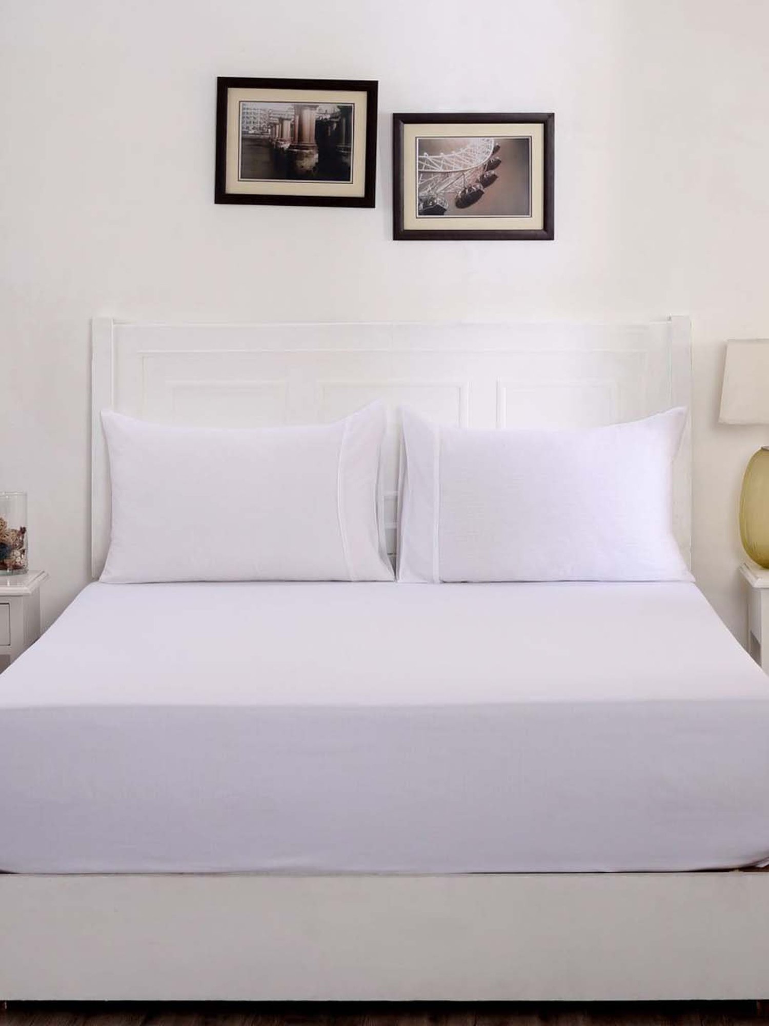 Maspar Viola White Cotton 300 TC Bed Sheet Set