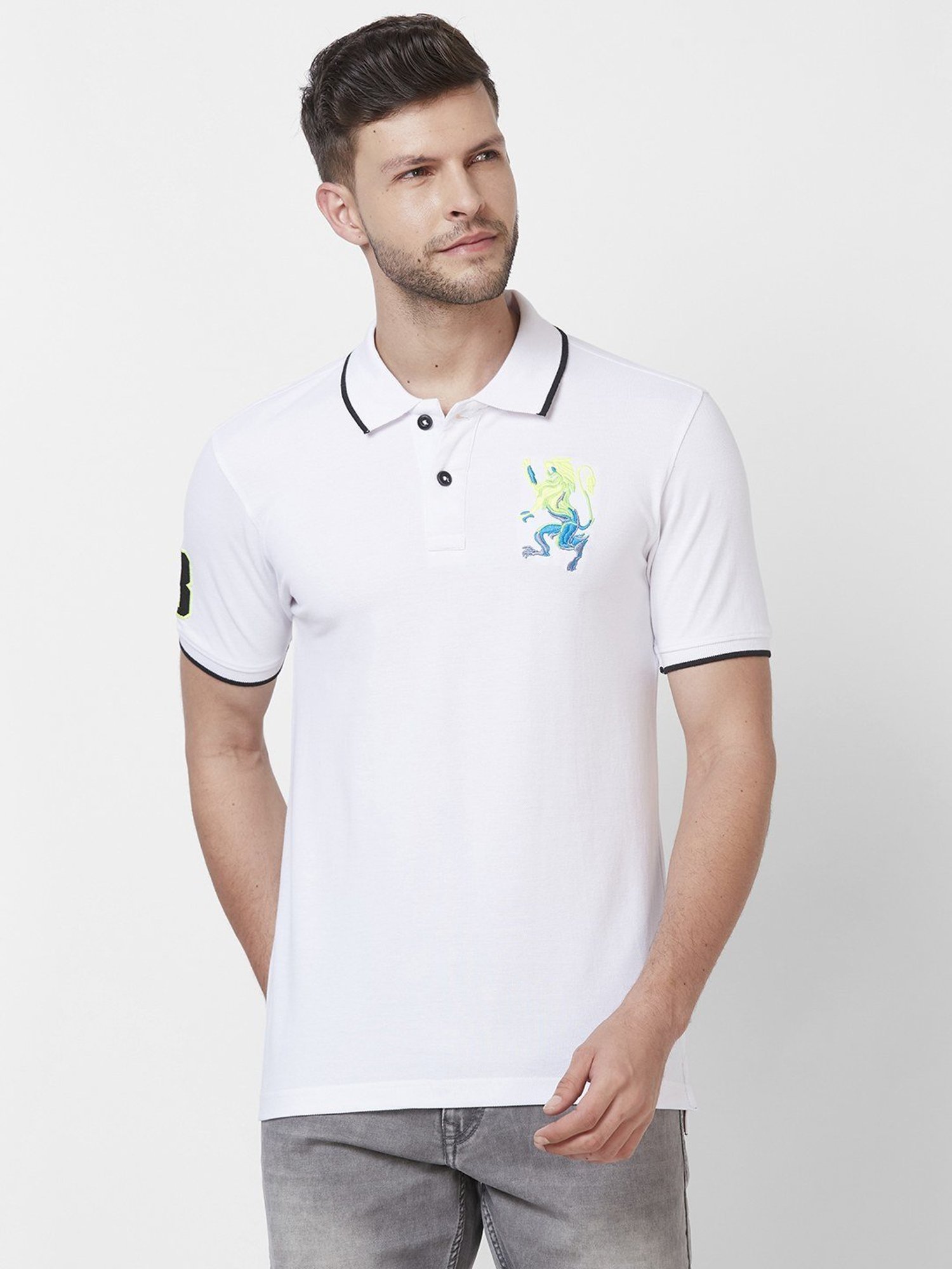 Giordano White Cotton Slim Fit Polo T-Shirt