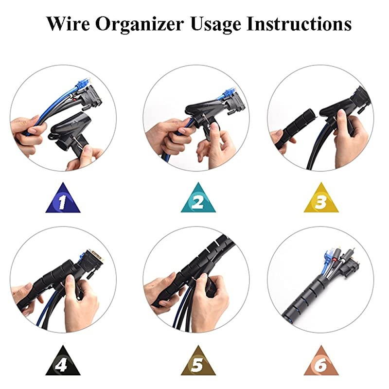 Cable Wires Organizer  Coiled Tube Cable Management PC Cinema TV Cables Sleeve with Cord Organizer Clip Hide Wires Cover Cables to Keep Desk Tidy to Protect Cable from Pets Bite Black