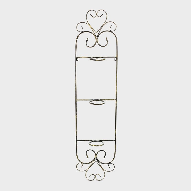 3 Pot Iron Rectangular Wall Planter With Distressed Detail Black/Gold - Ore International