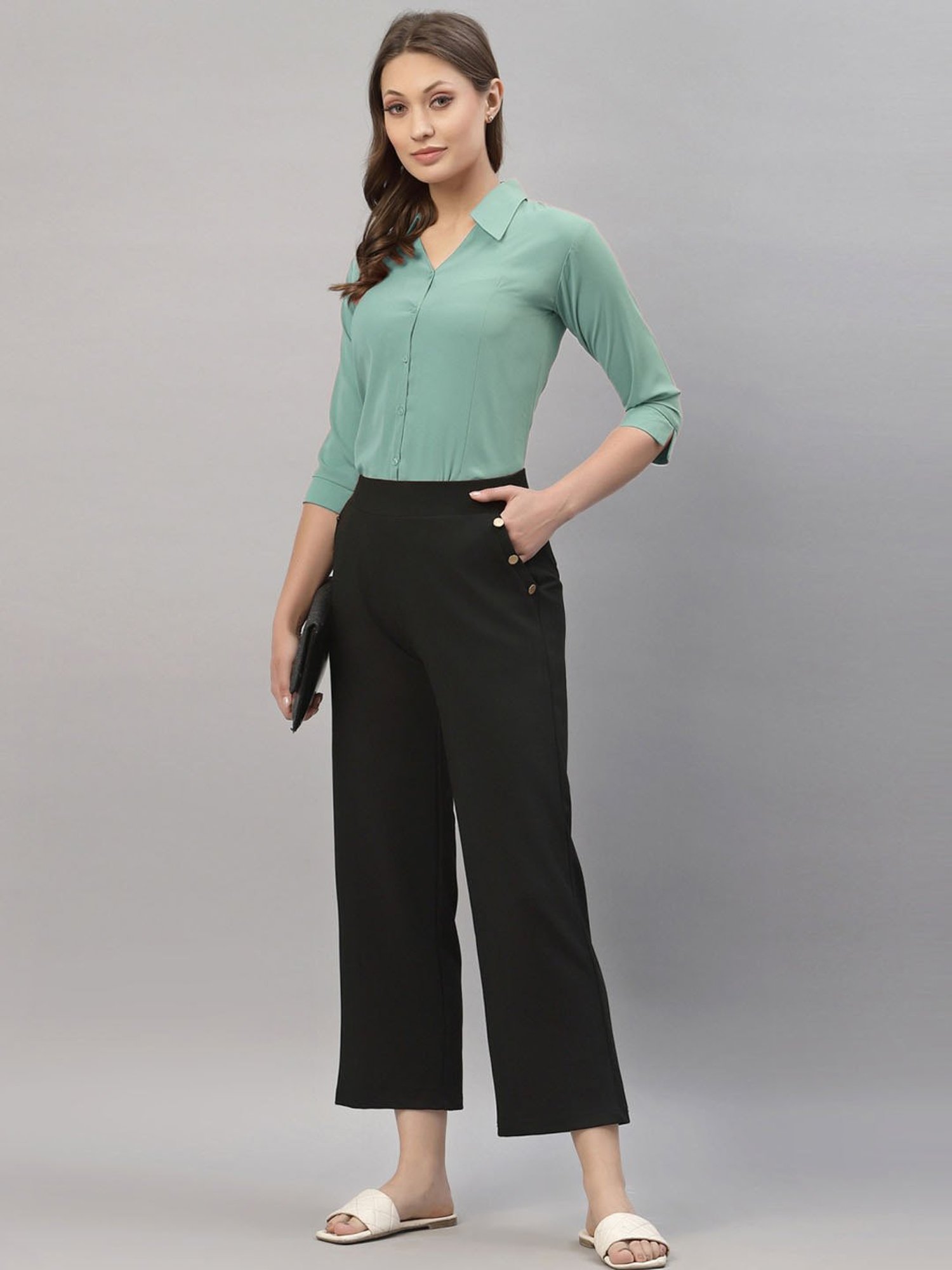 SELVIA Mint Green Regular Fit Formal Shirt