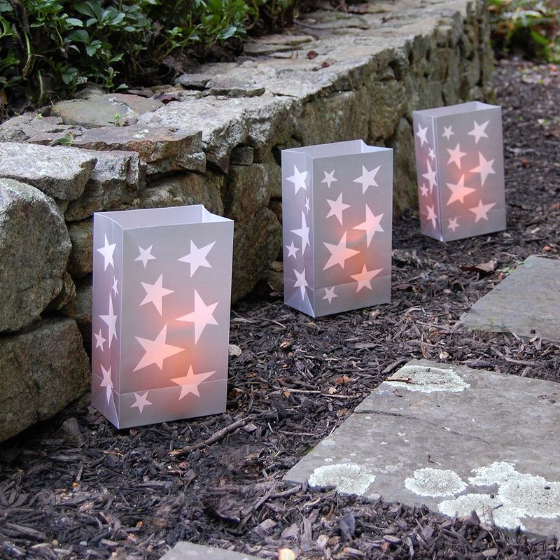 6ct LumaBase Silver Stars LED Battery Operated Luminaria Kit with Timer
