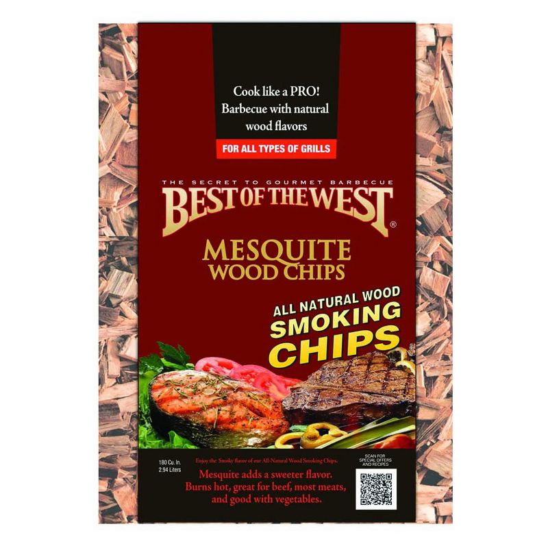 Best of the West All Natural BBQ Sweet Mesquite Wood Smoking Chips for All Grill Types, 180 Cubic Inches (2 Pack)