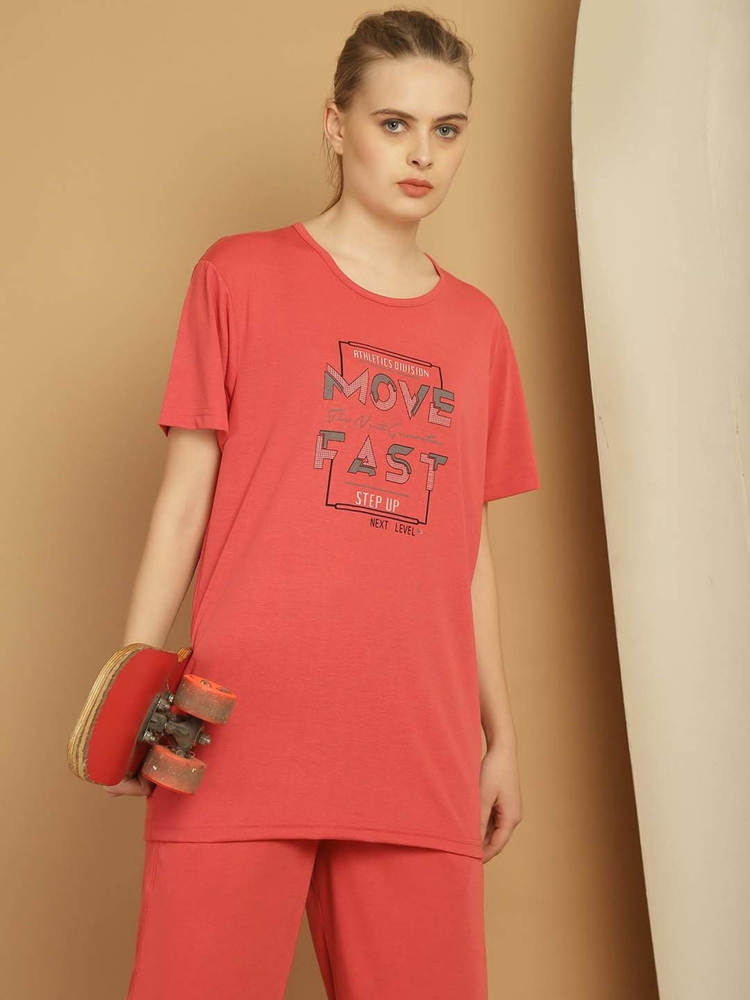 Vimal Jonney Pink Cotton Printed Sports T-Shirt Track Pant Set