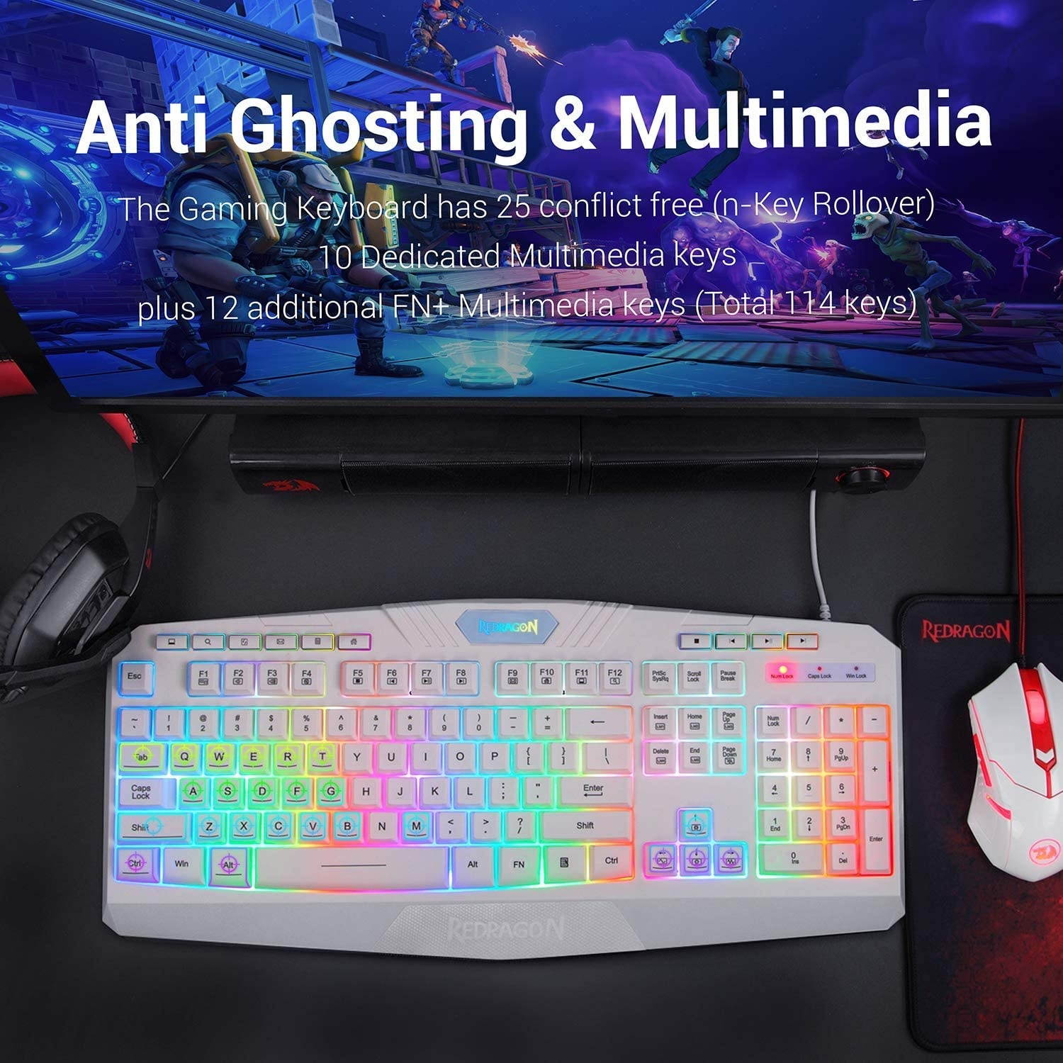 S101 Wired RGB Backlit Gaming Keyboard and Mouse Gaming Mouse Pad Gaming Headset Combo All in ONE PC Gamer Bundle for Windows PC ?C (White)