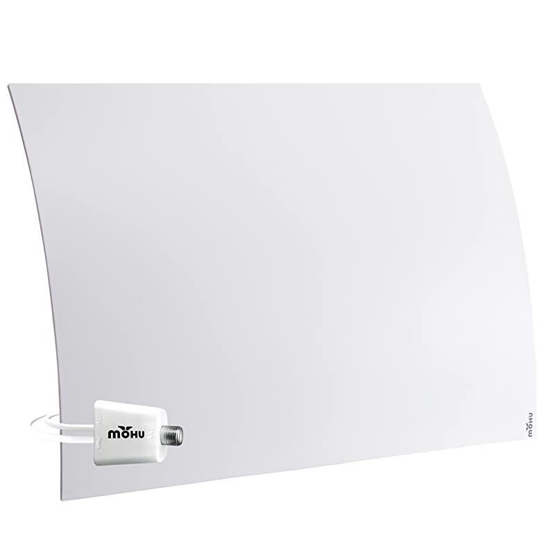 Curve 50 Indoor Amplified TV Antenna, 50-Mile Range, UHF/VHF Multi-directional, 10 ft. Detachable Coaxial Cable, Modern Design with Base Stand, 15dB Amplifier, 4K-Ready HDTV, MH-110959
