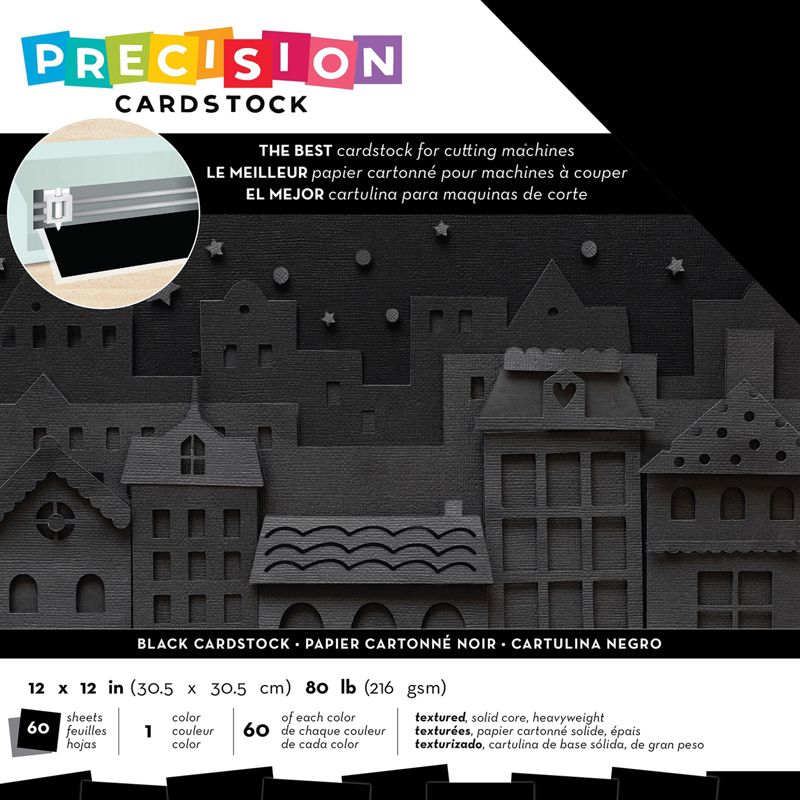 American Crafts Precision Cardstock Pack 80lb 12"X12" 60/Pkg-Black/Textured