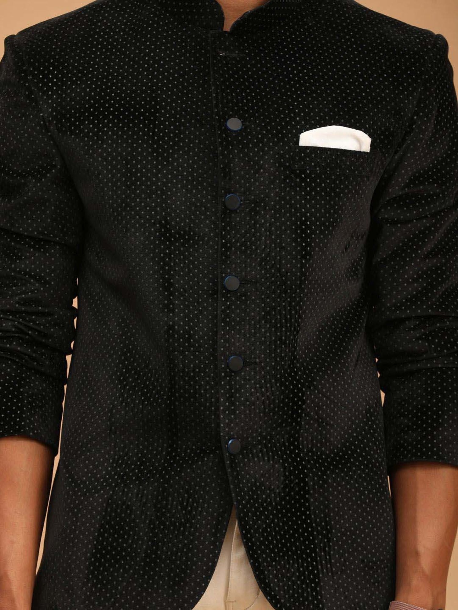 Vastramay Black Regular Fit Printed Ethnic Blazer