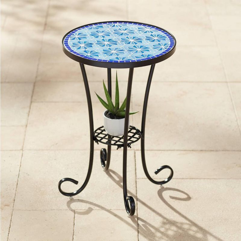 Teal Island Designs Blue Stars Mosaic Black Outdoor Accent Table