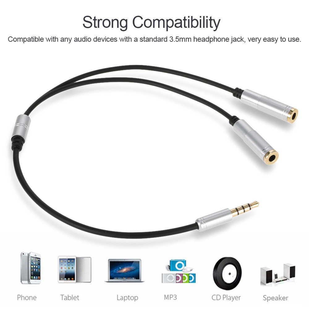 3.5mm Audio Splitter Cable AUX Stereo 1 Male to 2 Female Headphone Extension Cable Adapter for Smart Phone Tablet PC Laptop other 3.5mm Audio Devices Silver