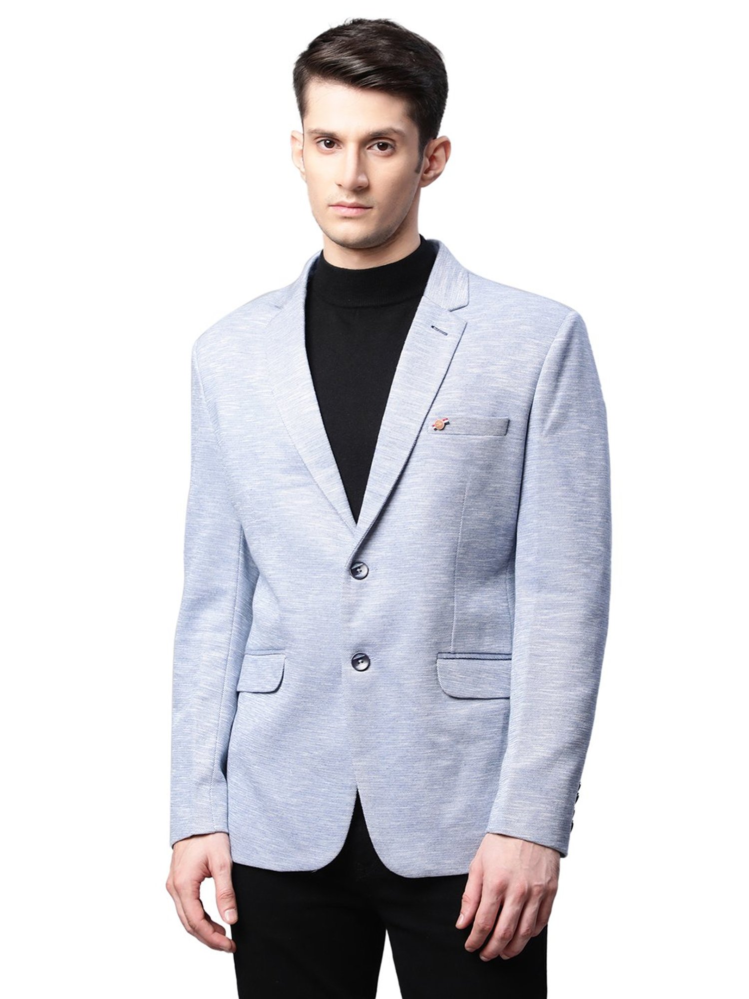 Global Republic Sky Blue Regular Fit Notch Lapel Blazer