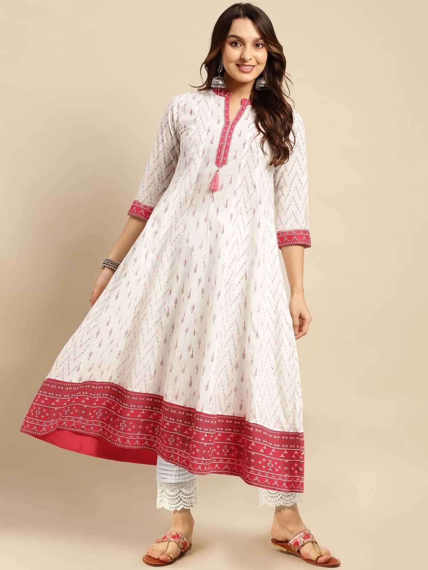 Rangita Off-White Cotton Printed Kurta Pant Set