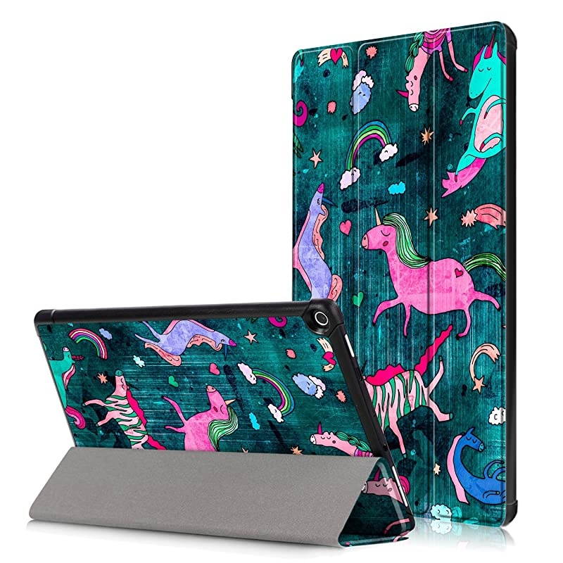 Ultra Slim Lightweight Shell Standing Case for  All-New Fire HD 10 10.1" 2019/2017 Model Smart Cover with Auto Wake/Sleep Feature, Unicorn Zoo