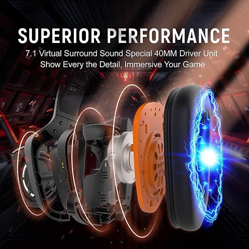 USB Plug Virtual 7.1 Surround Sound Gaming Headset for PC, PS4 , Laptop, with Vibration Bass, Mic and LED Lights G910,Black