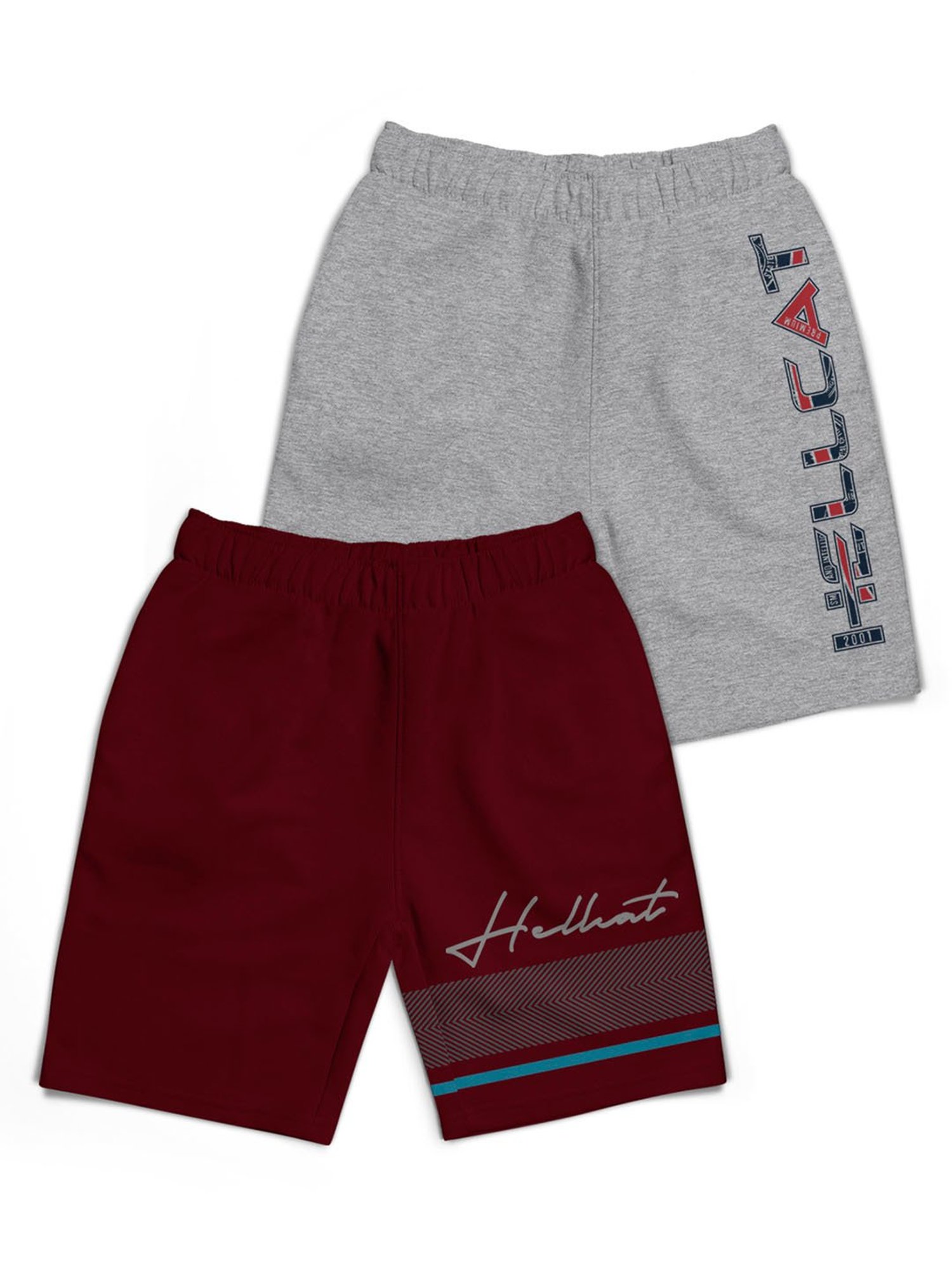 HELLCAT Kids Grey & Maroon Printed Shorts (Pack Of 2)
