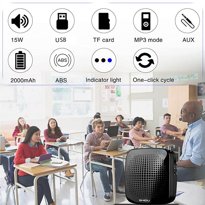 Amplifier 15W Portable Microphone Speaker Headset-2000mAh Rechargeable Mini Compact Megaphone Mic Amplifier System with Waistband Original Sound Pa Amp for Teachers, Classroom, Singing ect