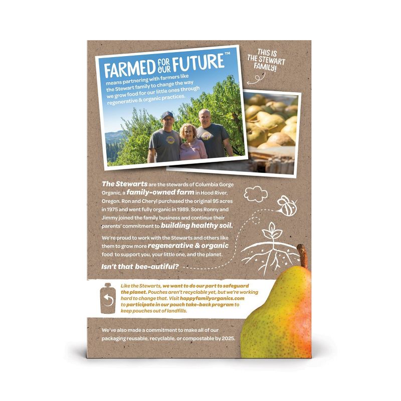 HappyBaby Farmed for Our Future 4pk Regenerative & Organic Pears Squash & Oats Baby Food Pouch - 16oz