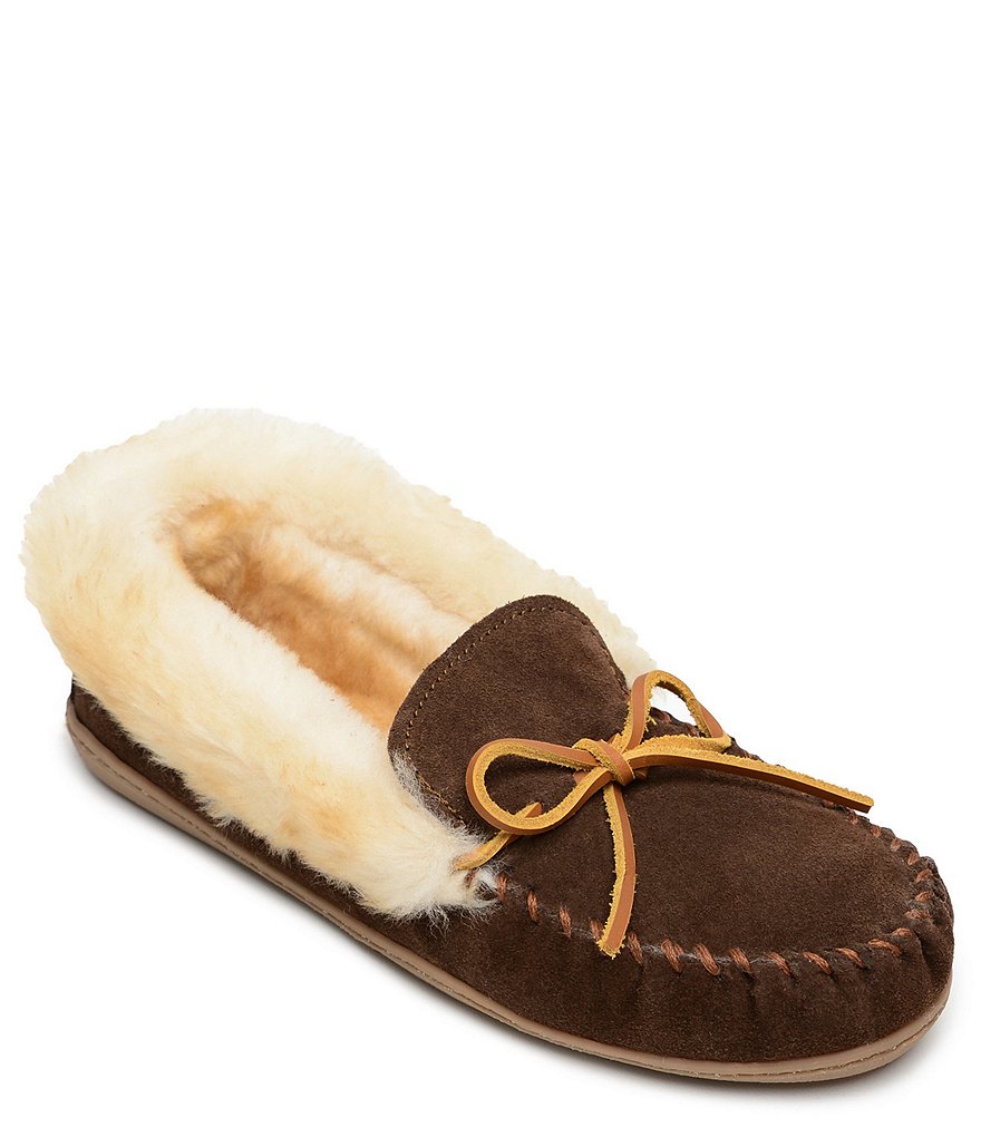 Minnetonka Alpine Suede Sheepskin Moc Slippers