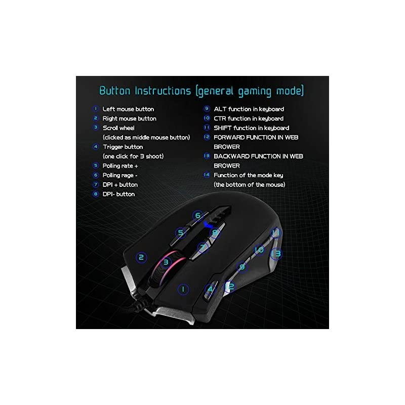 RGB Gaming Mouse Wired 10000 DPI High Precision Laser 14 Programmable Buttons Ergonomic Optical Gaming Mice Weight Tuning Set for Windows PC Gaming Z7900