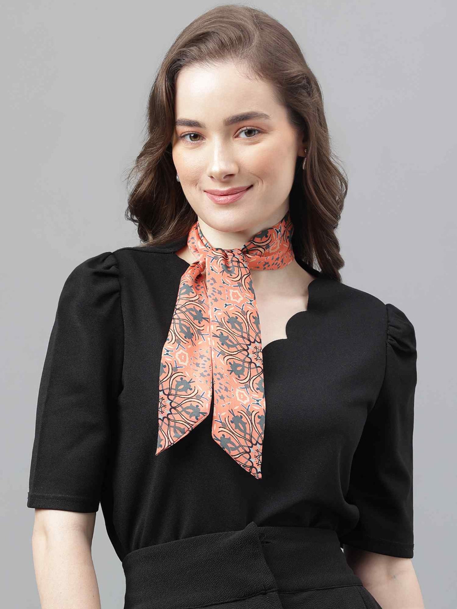 Tossido Peach Geometric Scarf & Bag Scarf Set