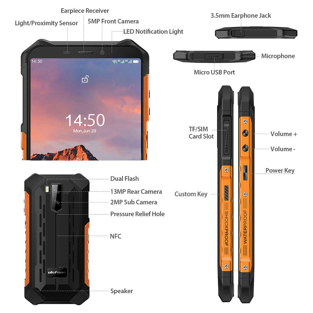 Madeng Armor X5 Pro Rugged Mobile Phone IP68/IP69K Waterproof 4GB 64GB Android 10.0 Smartphone Octa Core CellPhone NFC 5000mAh