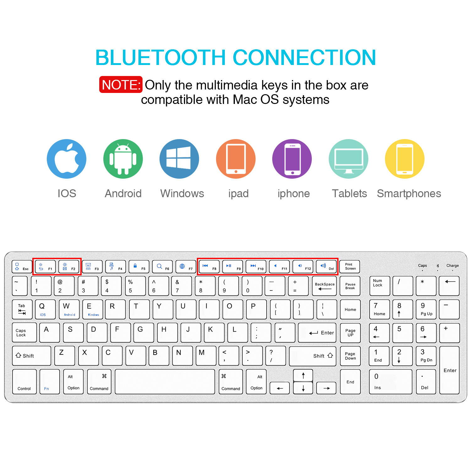 Rechargeable Bluetooth Keyboard Wireless Full Size Keypad with Number Pad for Laptop/Desktop support Win/IOS/Android