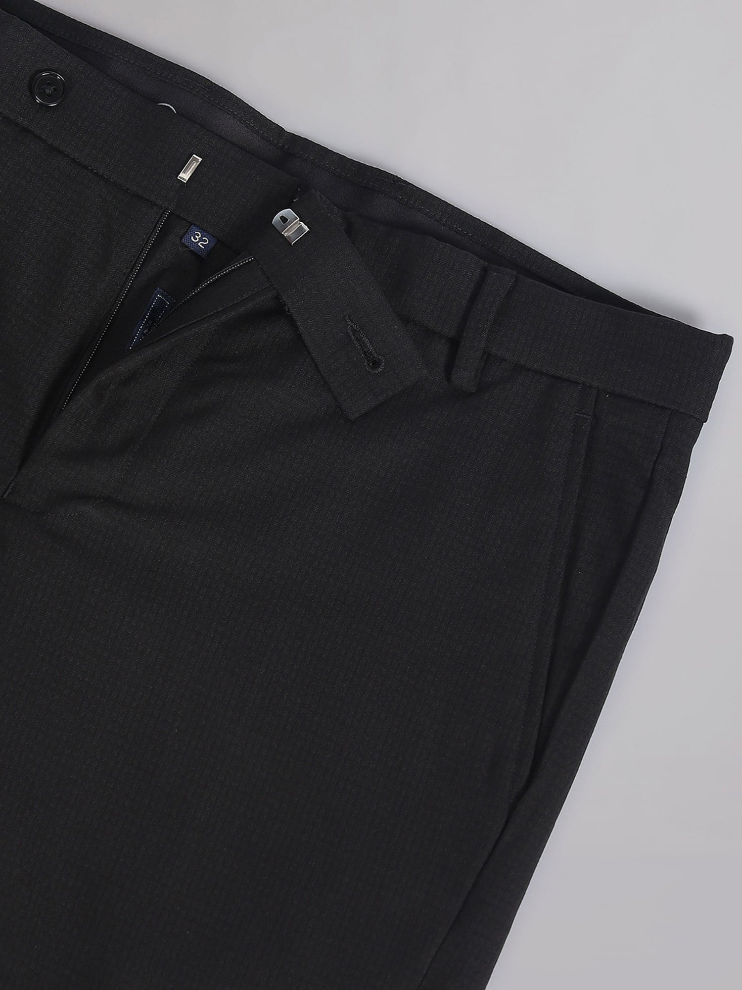 AD by Arvind Black Slim Fit Flat Front Trousers