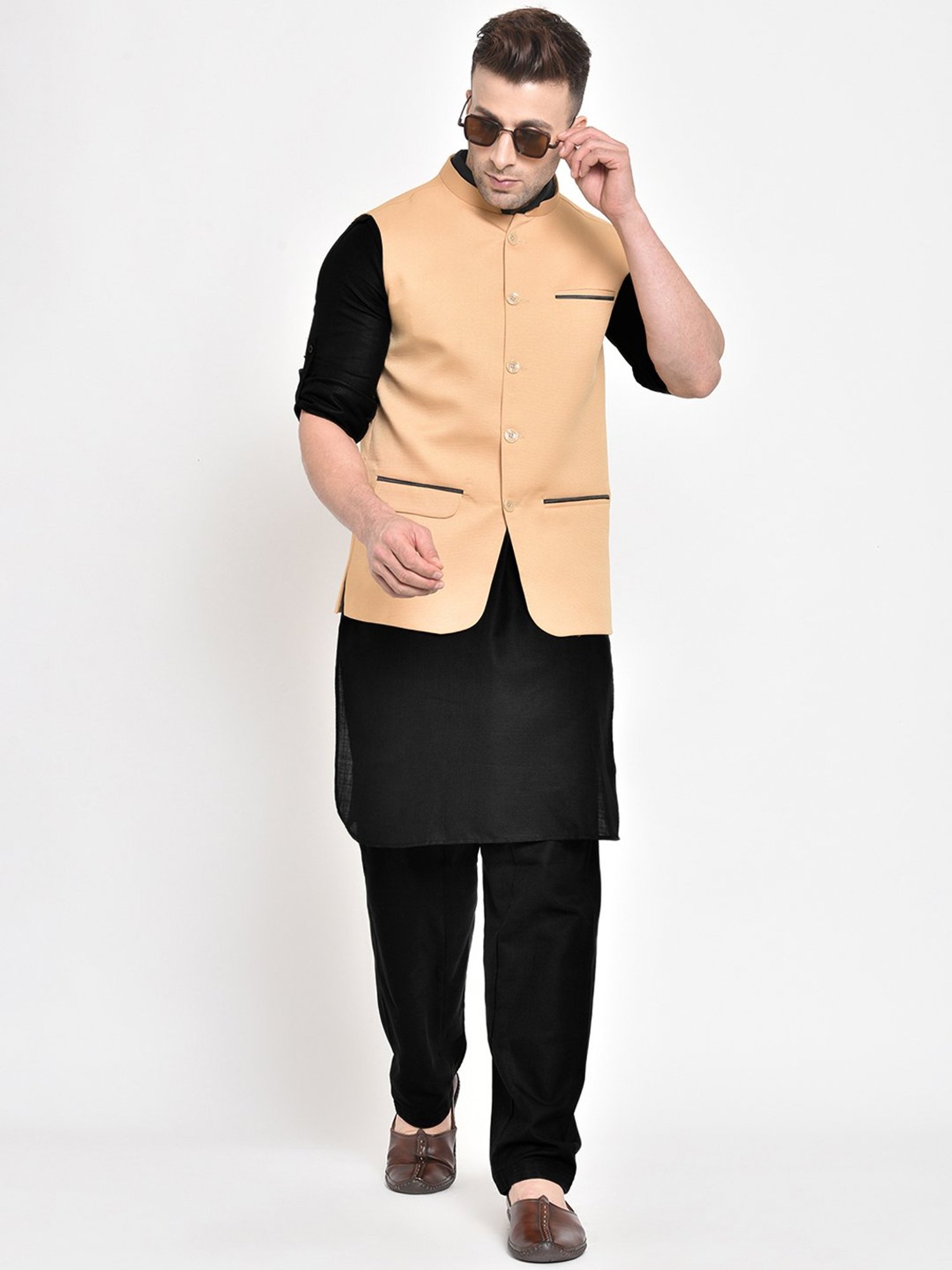 Hangup Plus Khaki Regular Fit Nehru Jacket