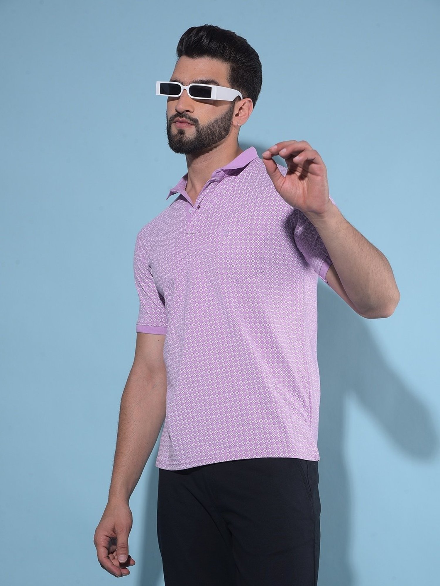 Crimsoune Club Purple Cotton Slim Fit Printed Polo T-Shirt