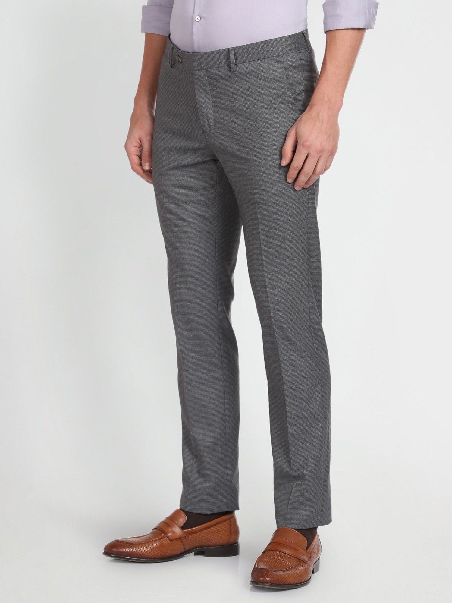 Arrow Grey Regular Fit Texture Trousers
