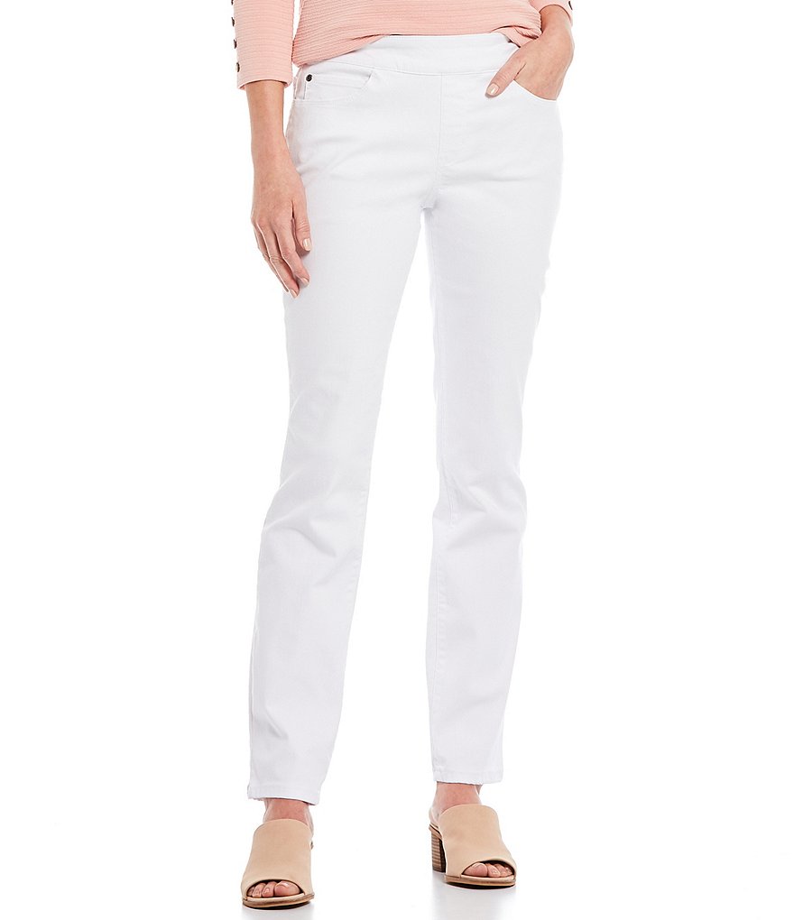Westbound Petite Size the PARK AVE fit White Mid Rise Straight Leg Pull-On Pants