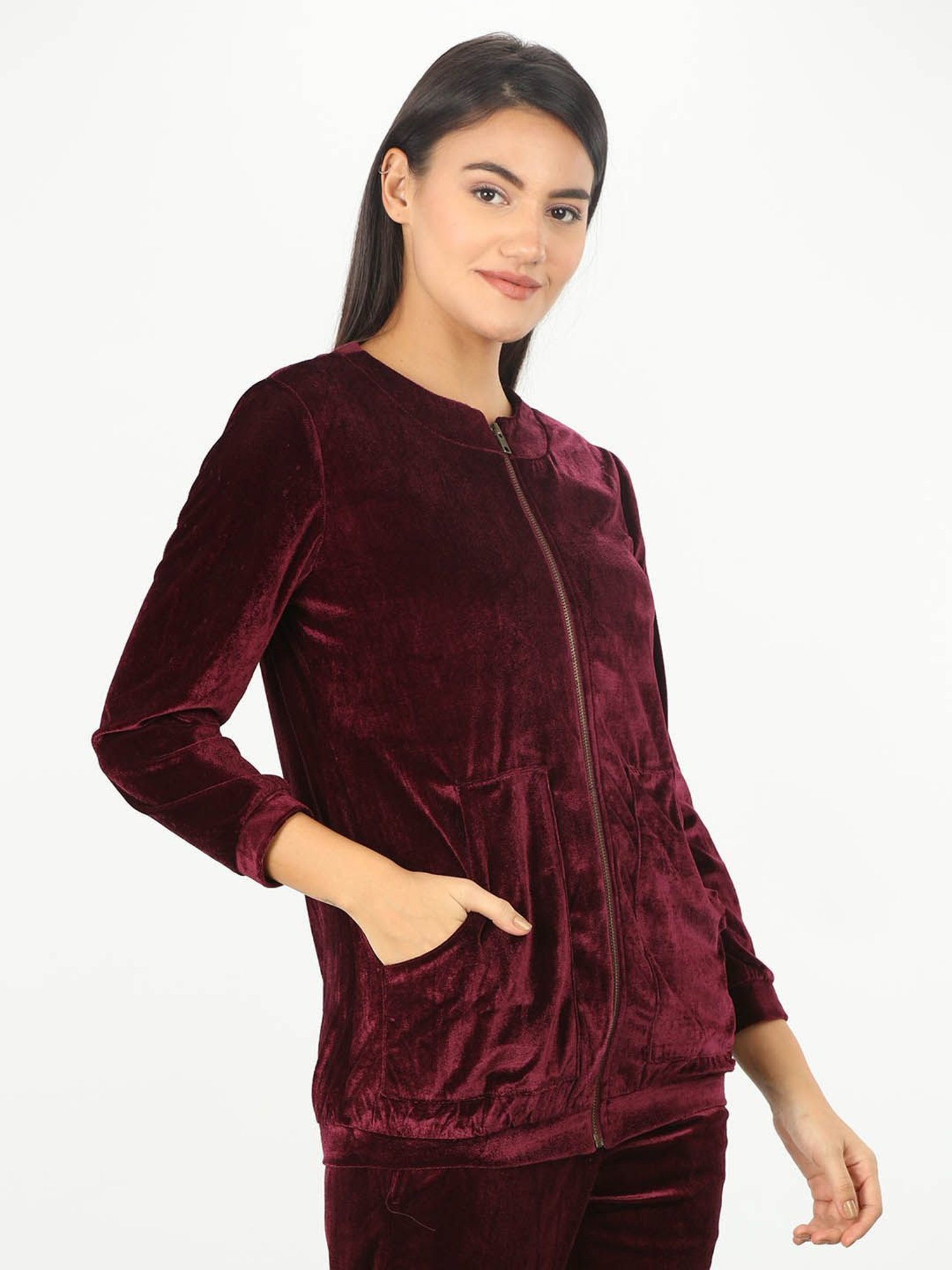 Mustard Wine Velvet Regular Fit Sweatshirt