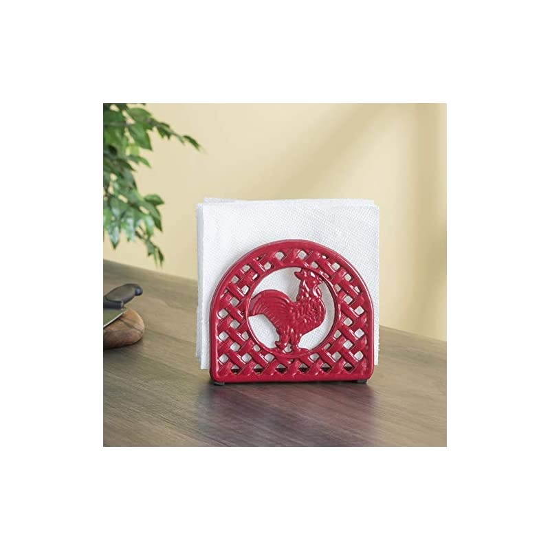Cast Iron Rooster Napkin Holder (Red)